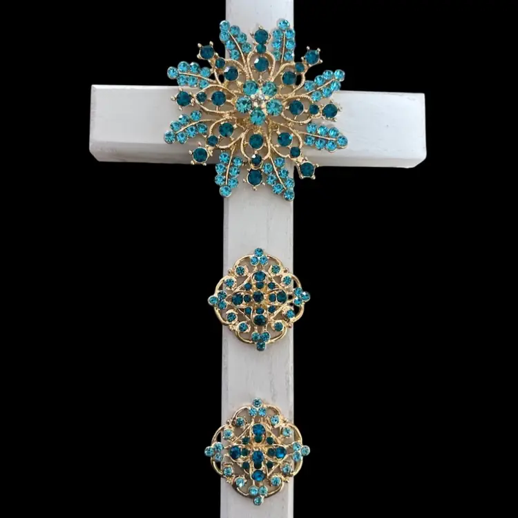 Wooden Cross With Brooches - Made By Me