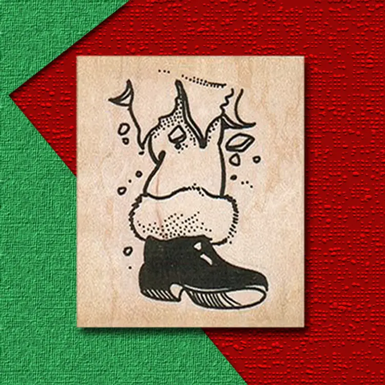 Santa Foot Thru Ceiling Christmas Rubber Stamp