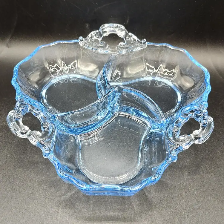 Vtg Cambridge Light Blue Glass Divided Relish Dish