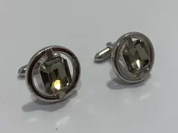 Vintage SWANK Gray Faux Gemstone & Silver Tone Cufflinks