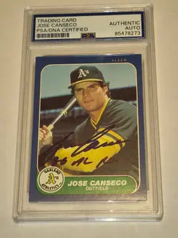Jose Canseco (RC) 1986 Fleer Update #U-20 PSA/DNA Certified Authentic Auto w/ "86 AL ROY" Inscription Athletics