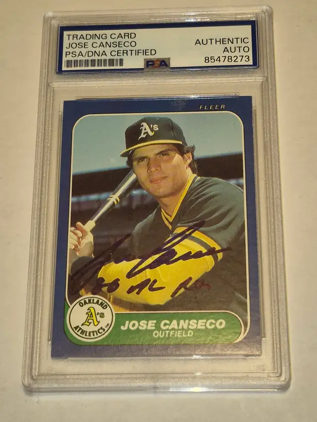 Jose Canseco (RC) 1986 Fleer Update #U-20 PSA/DNA Certified Authentic Auto w/ "86 AL ROY" Inscription Athletics