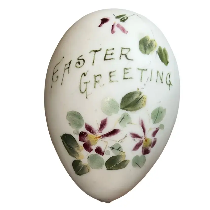 Antique Milk Glass Easter Greeting Egg 5.5”