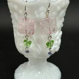 Made By Me Spring Earrings Pink Crackle w/Green Butterfly  - Made By Me Spring Earrings Yellow Crackle w/Pink Butterfly