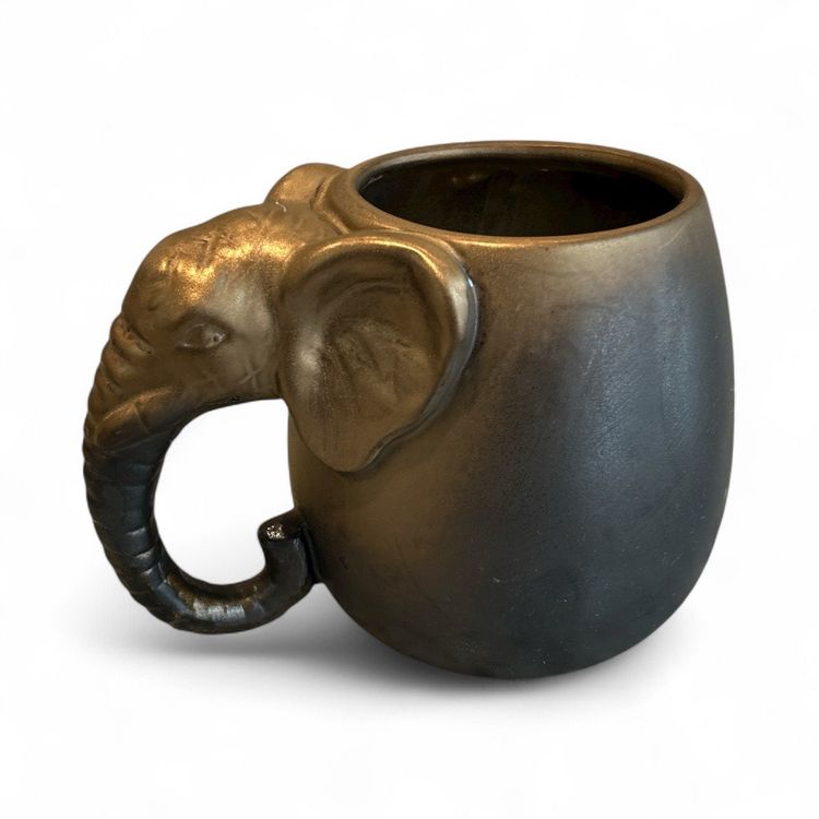 Large Bronzed Ceramic Elephant Mug Or Planter
