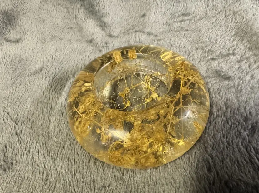 Vintage MCM Tea light Votive Candle Holder Dried Flowers Buds Gold EUC Decor