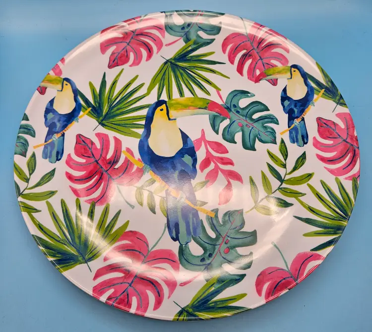 Melamine Toucan Blue Green Pink 11” Large Dinner Plate Beach