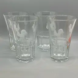Farmhouse Vintage Libbey Duratuff 12 Oz. 5 1/2” Etched Rooster Clear Drinking Glass Set of 8