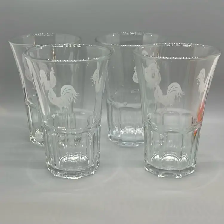 Farmhouse Vintage Libbey Duratuff 12 Oz. 5 1/2” Etched Rooster Clear Drinking Glass Set of 8