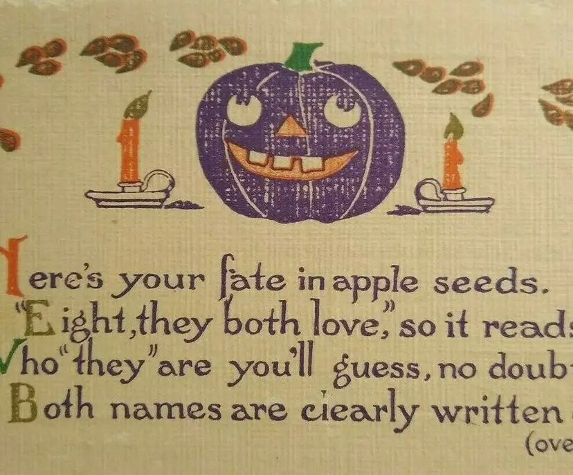 Halloween Postcard Everett Studios Apple Seeds Poem Purple JOL Original