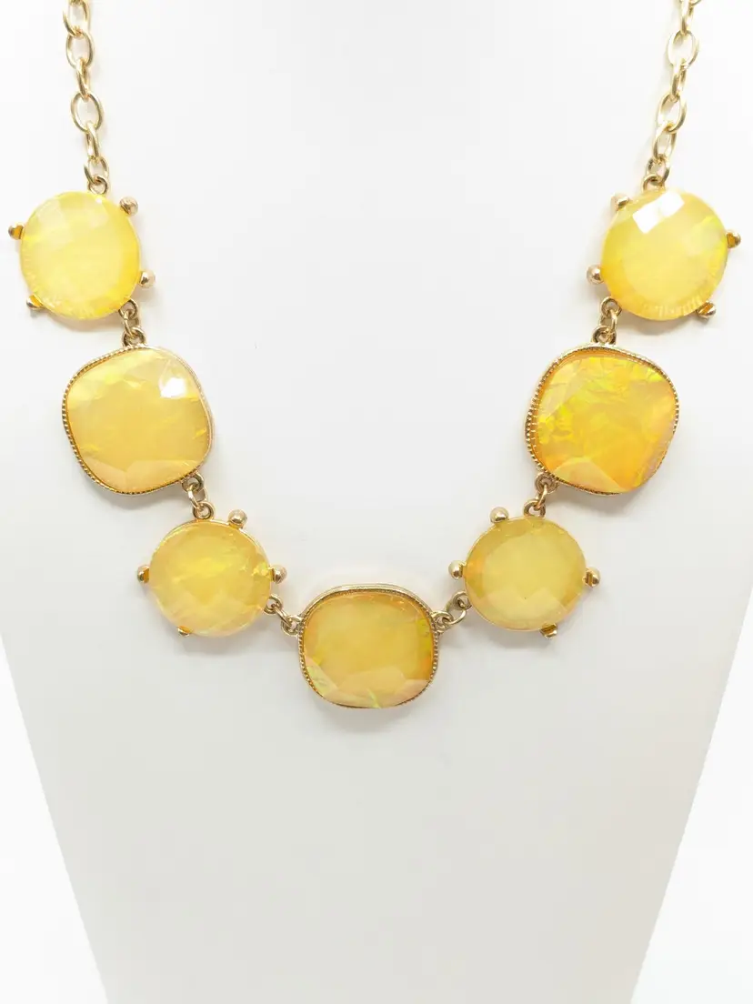 Gold Tone Yellow Faceted Glass Stones Necklace Glows