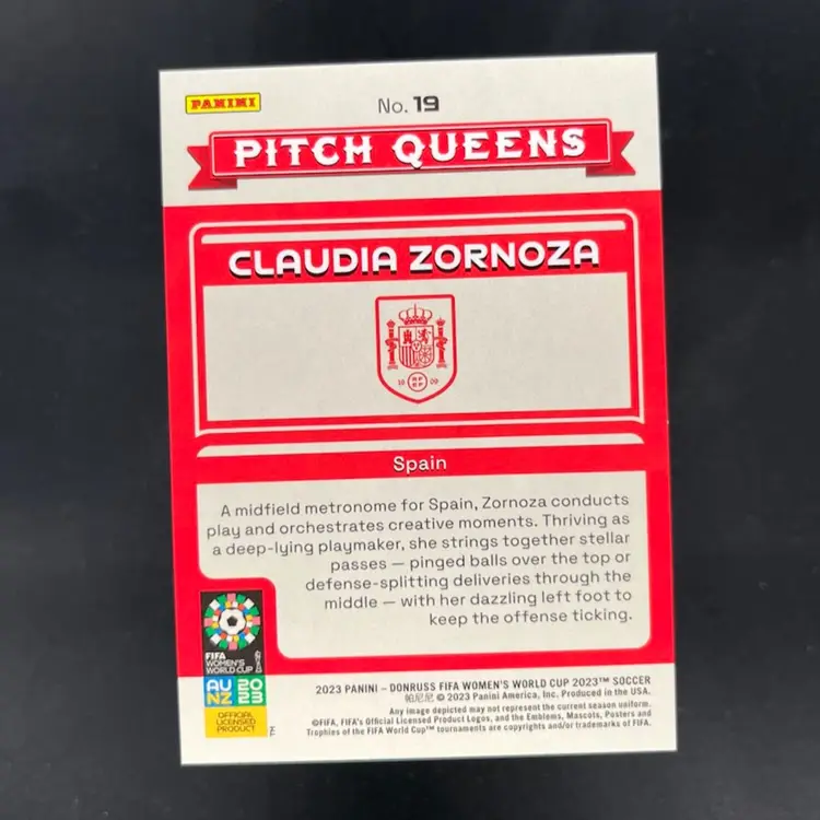 Claudia Zornoza 2023 Donruss Women’s World Cup Pitch Queens Blue /99 Soccer Card