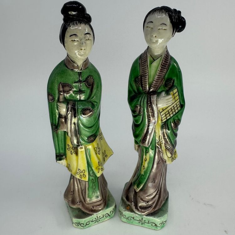 Late Qing to the Early Republic Period Sancai Glaze Chinese Women Figurines