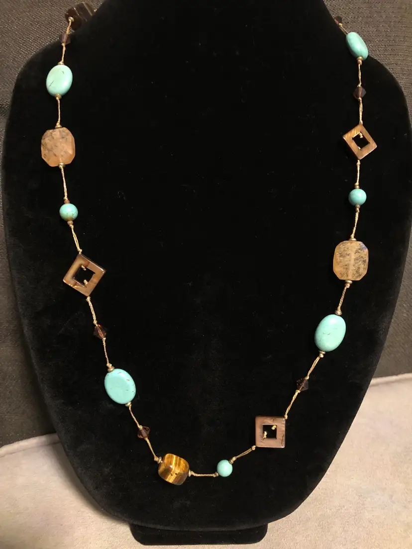 Premier Designs Faux Turquoise/ Brown Marbled Stone Necklace