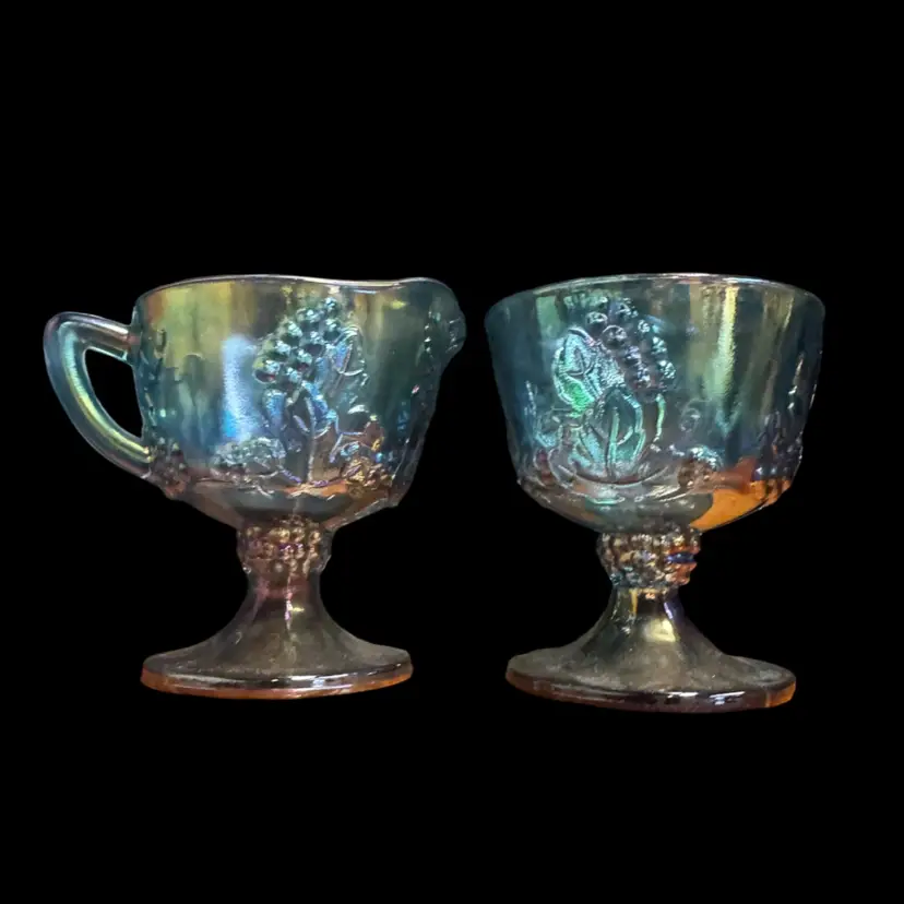 Blue Carnival Glass, Cream, And Sugar