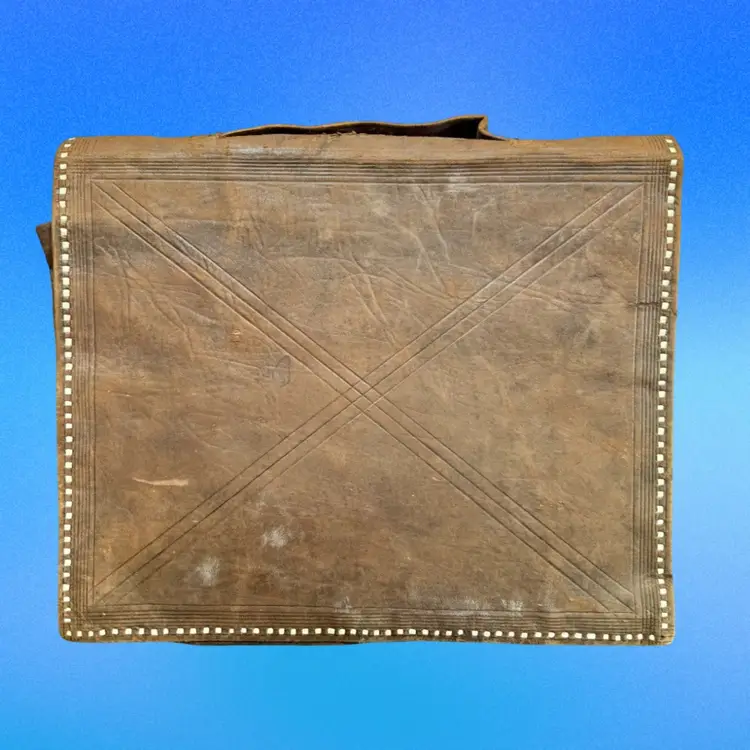 12.75” Vintage Leather Folder Carrying Case Portfolio, Hand Punched Designs