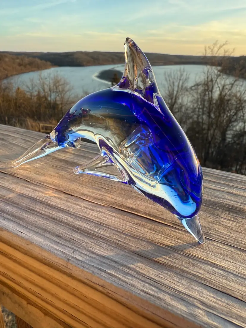 Blue Blown Art Glass Dolphin Figurine