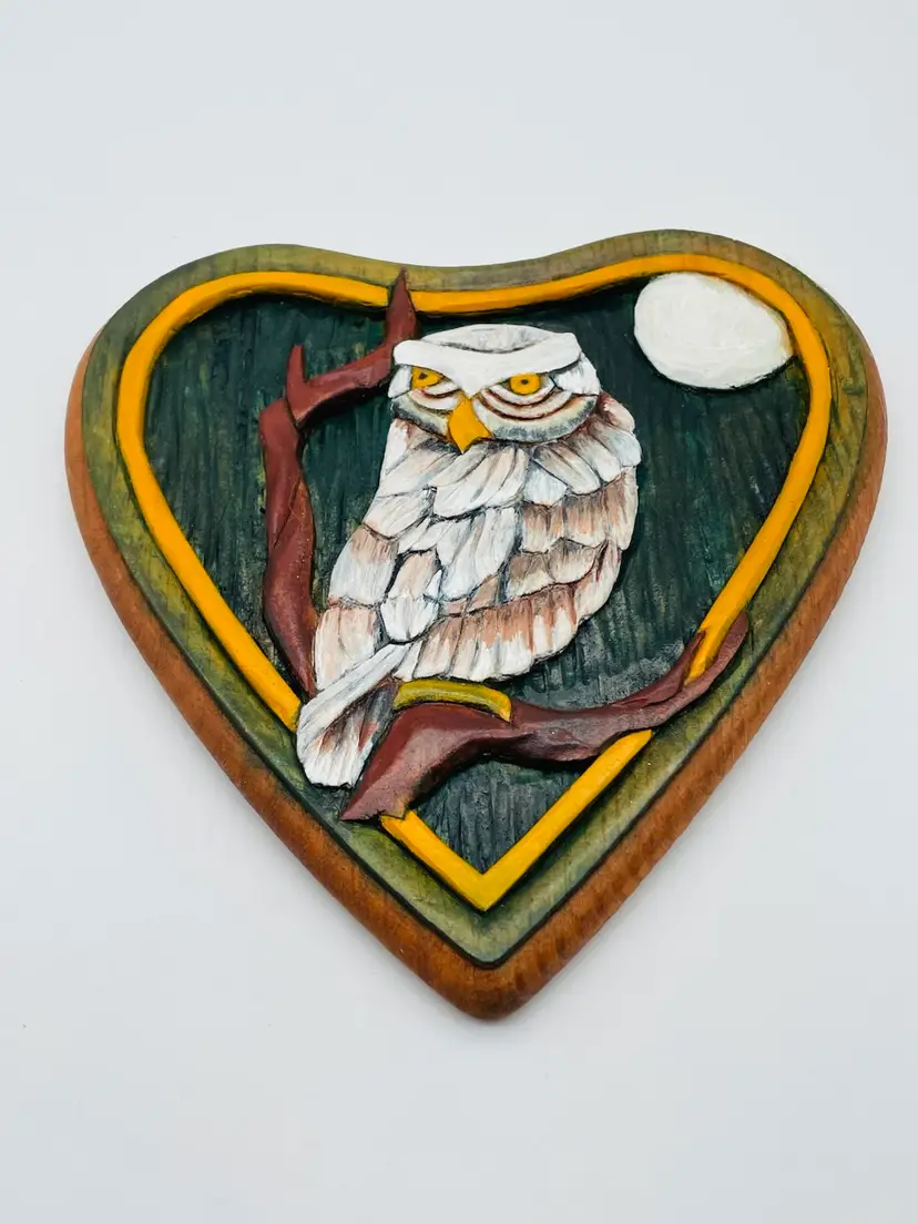 Hand Carved, Painted And Signed Owl Plaque