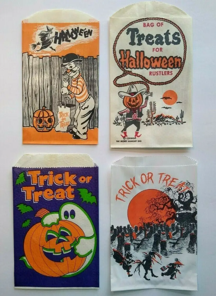 Halloween Candy Trick Or Treat Bags Moustache Boy Humanized Cowboy Goblin Lot 4