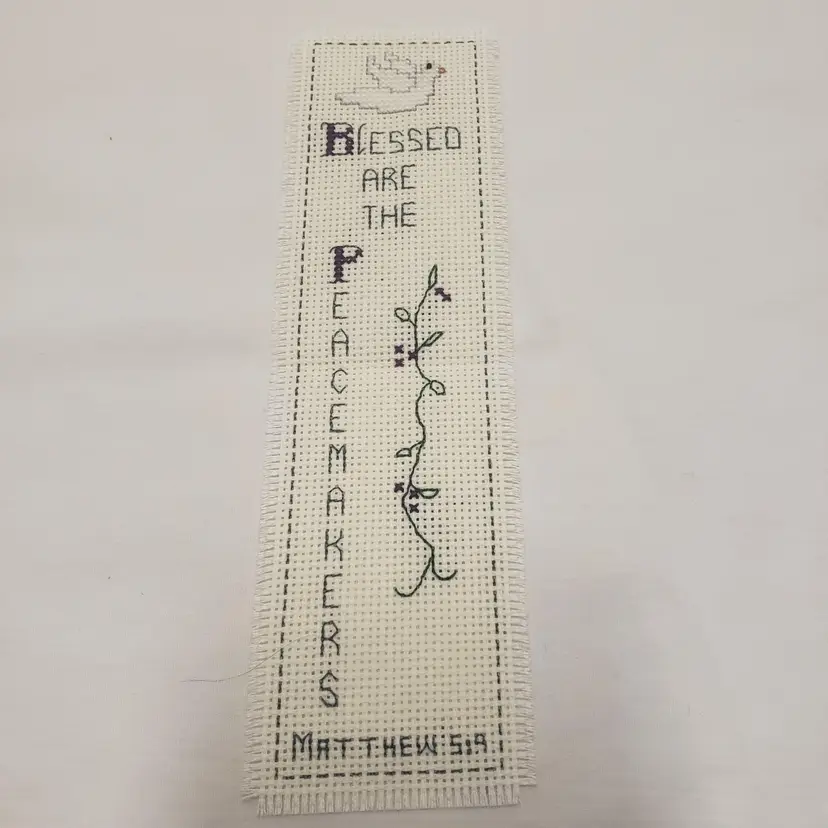 New Handmade Cross-stitched "Blessed Are The Peacemakers" Bookmark