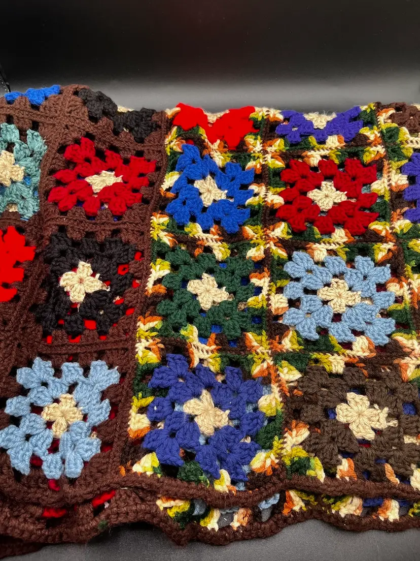 Brown And Multicolor Flower Hand Crotched Afghan