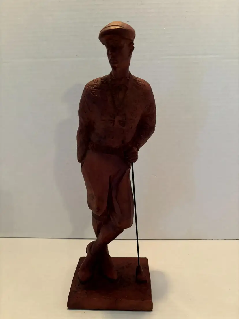 Vintage Resin Golfer Leaning on Club Figurine Heavy Milk Chocolate Color Mancave