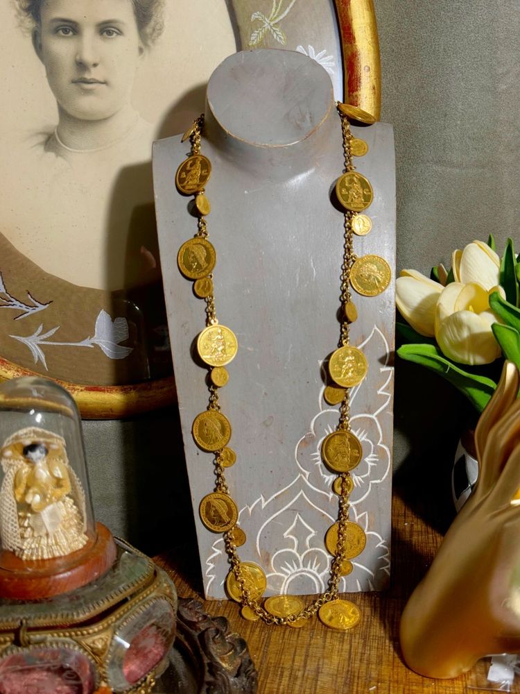 Vintage Miriam Haskell Coin Necklace 30”