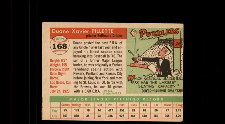 1955 Topps #168 Duane Pillette - (pk-tl1) - Baltimore Orioles
