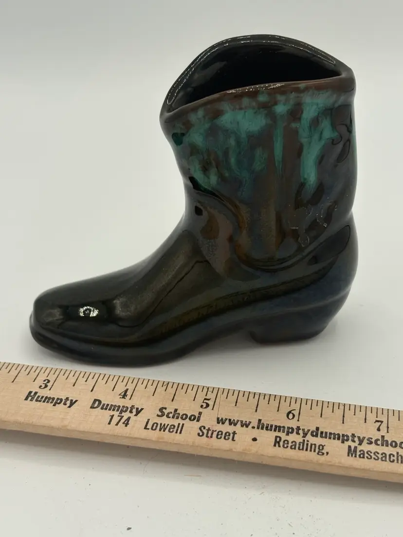 Vintage Drop Glaze Pottery Boot. Signed