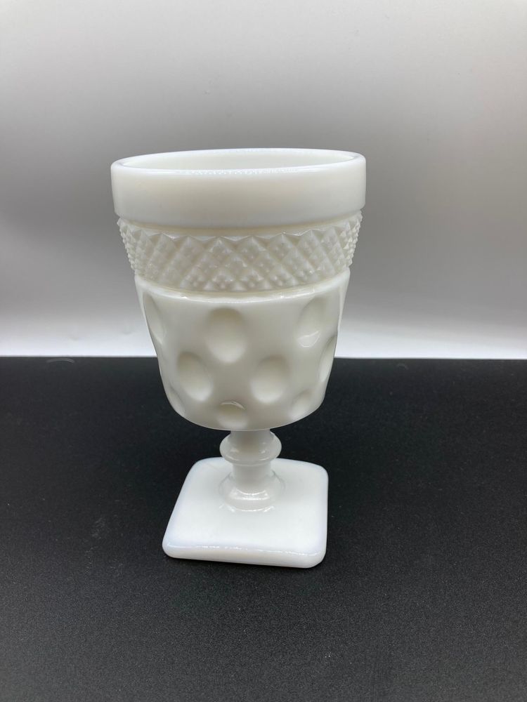 Milk Glass Dotted Beverage Glass Dessert Cup Footed 
Vintage
