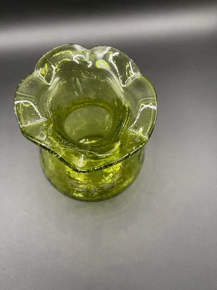 Vintage Hand Blown Green Crackle Glass Vase