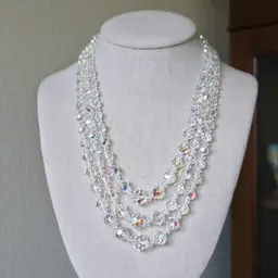 Vintage Aurora Borealis AB Crystal Glass Three Strand Necklace