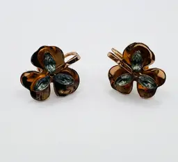 Vintage Corocraft Sterling Screwback Clover Earrings Blue Topaz Stone