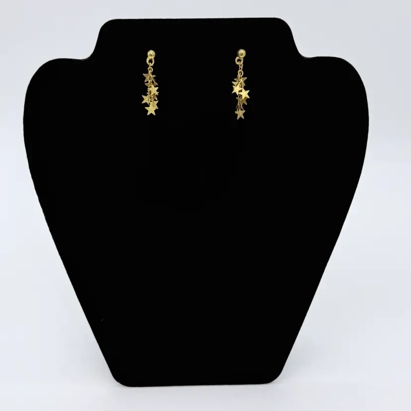 Vtg. Celestial Star Drop Dangle Pierced Gold Tone Earrings