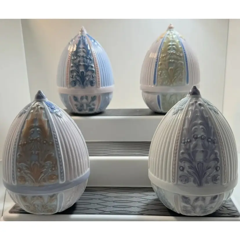 Vintage Llardo Egg Seasonal Flower Floral Spring, Summer, Autumn, Winter, Set 4, Made in Spain