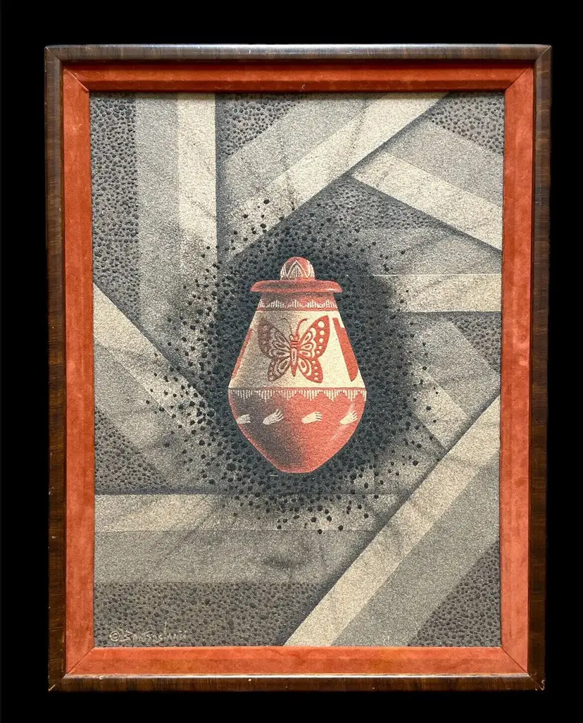 Large Navajo Sand Painting by Eugene B. Joe Baatsoslanii Rare Sand Art Signed