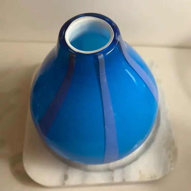 Midcentury Blue and Purple Circus Tent Cased Glass Art Vase