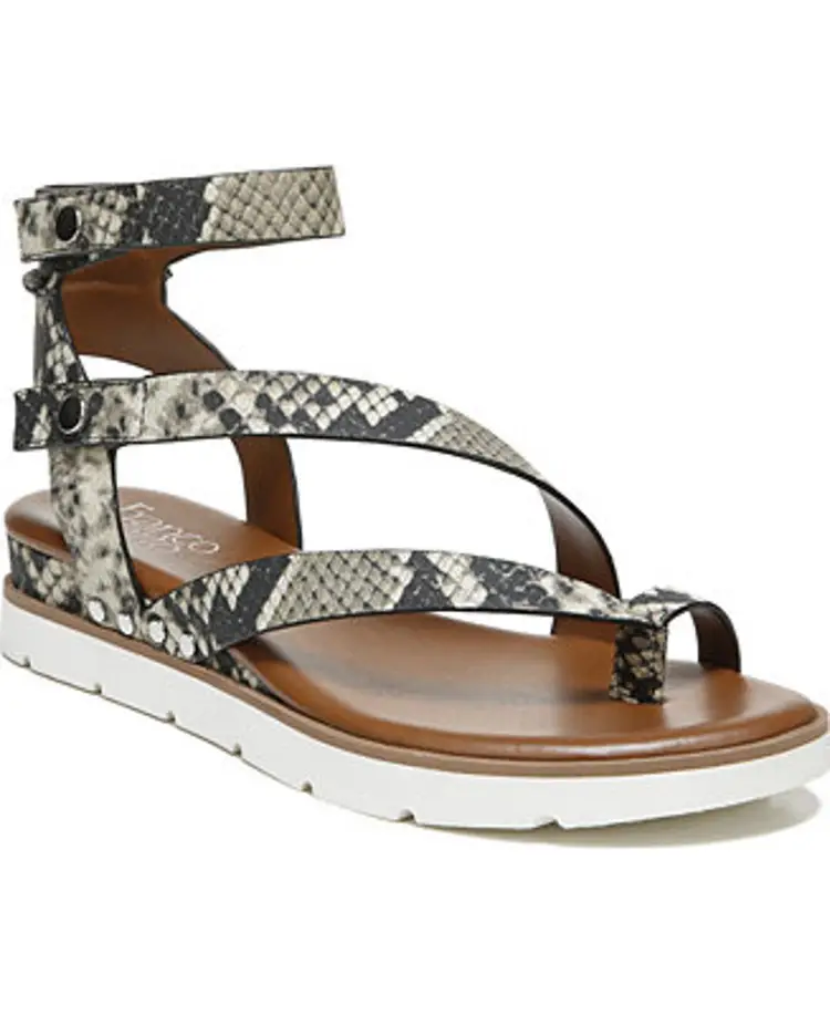 NEW Franco Sarto Daven Sandals 5.5 Gray Snakeskin Print Open Toe Ankle Gladiator