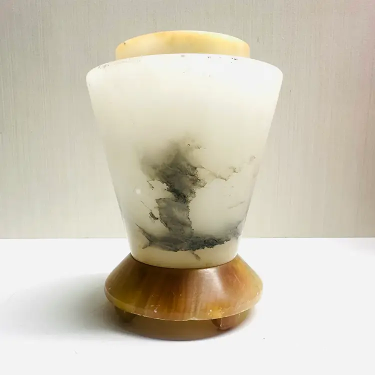 Vintage Marble Onyx Stone Lamp Base Incense Holder Flower Frog