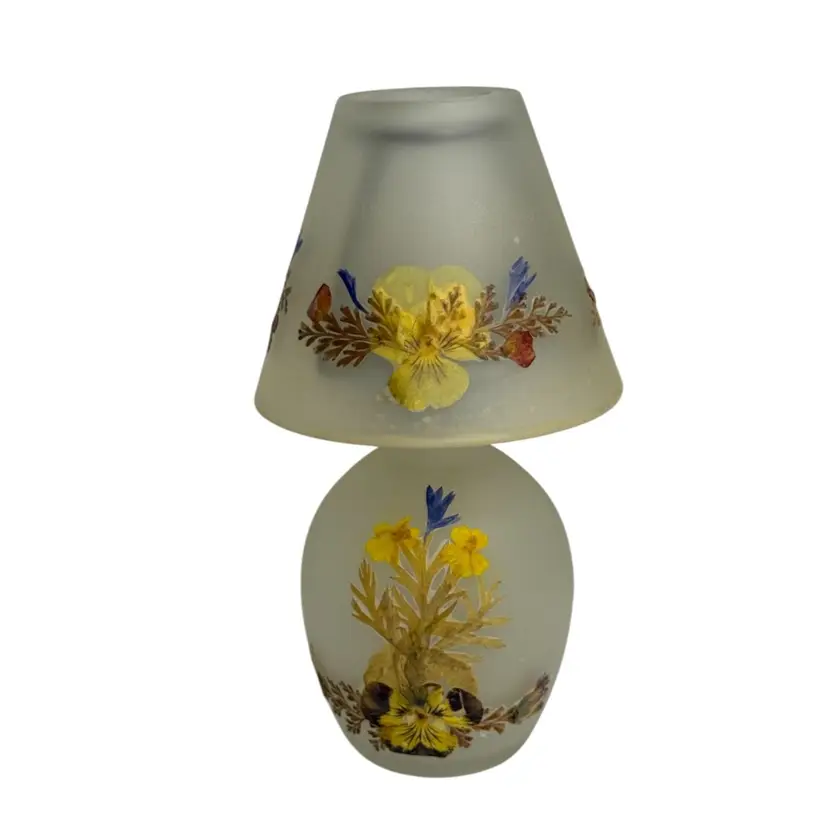 Glass Fairy Light/ Tea Light Pressed Yellow/orange/Purple Flowers