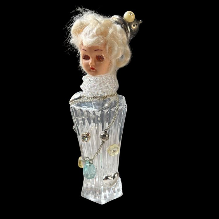 Vintage Blonde Doll Head On Mikasa Diamond Fire Salt Shaker 7.25" X 2.75"