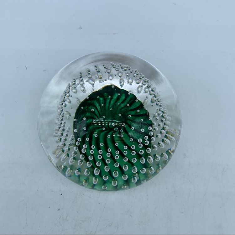 #0025 Handmade Art Glass Green “Bundt Cake” In Controlled Bubbles Made At Sheridan 3.5” x 3”