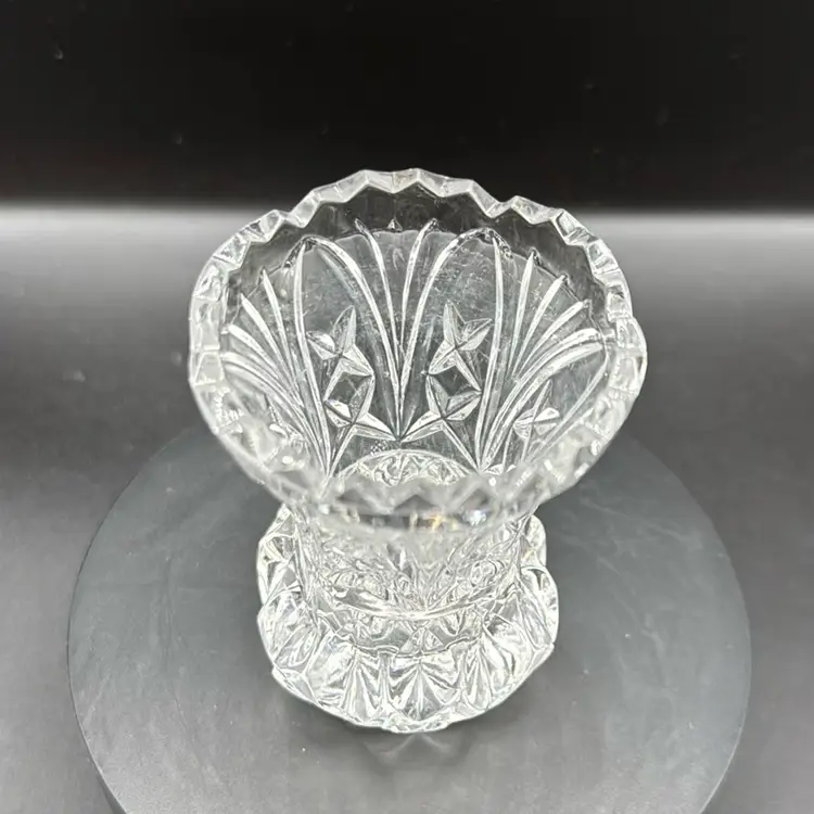 Etched Leaded Glass Mini Bud Vase 3 1/4” No Noted Flaws