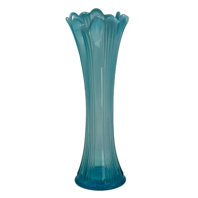 12” Turquoise Vase Ribbed Possibly Northwood Or Fenton