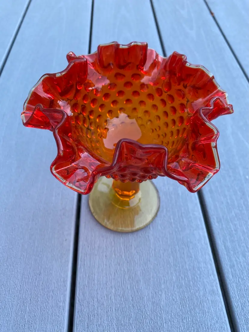 FENTON AMBERINA HOBNAIL GLASS COMPOTE OR CANDY DISH
