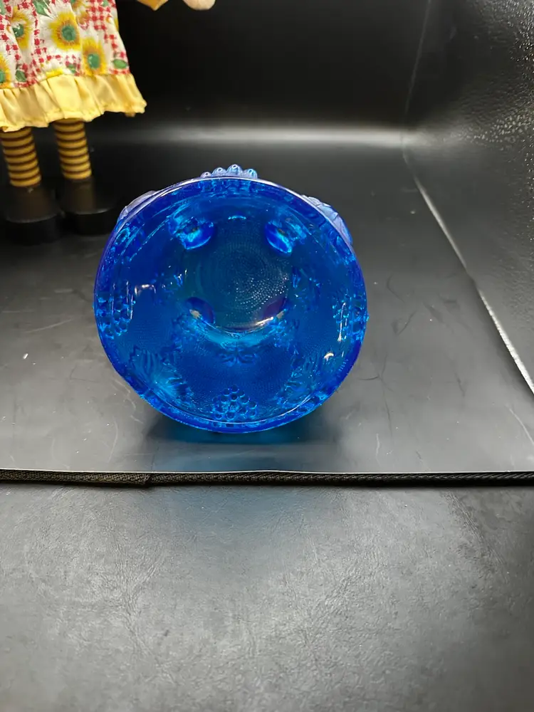 003 Jeannette Glass Harvest Grape blue footed candy dish