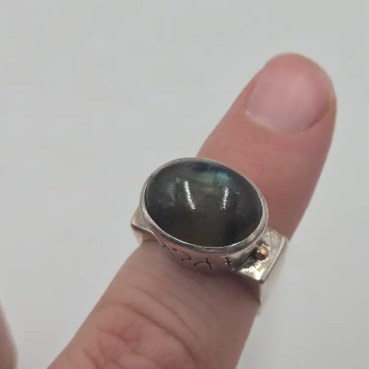Vintage Labradorite 925 Sterling Silver Coptic Or Ancient Greek Ring Size 8 Htf