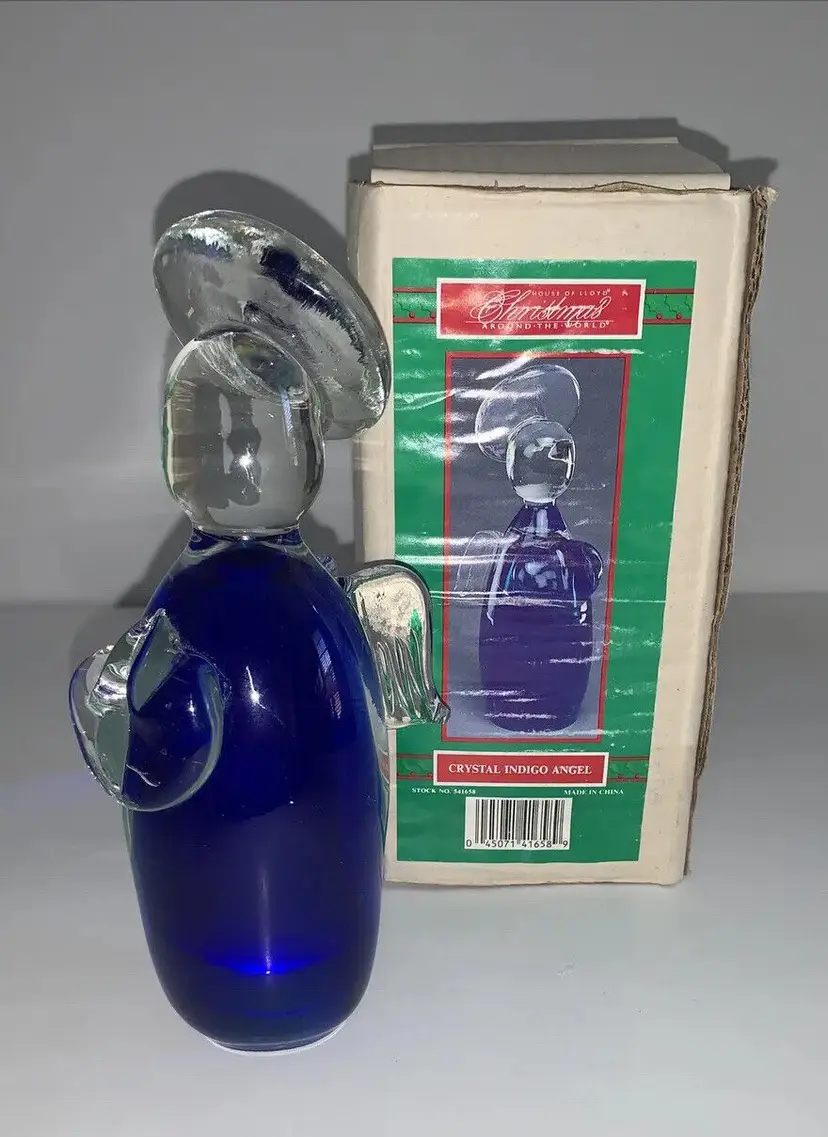 Cobalt Blue Angel Art Glass Vintage Christmas Around the World Paperweight READ