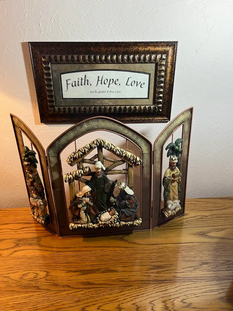 Metal Fireplace Screen Nativity Scene, Triptych 3 Panel