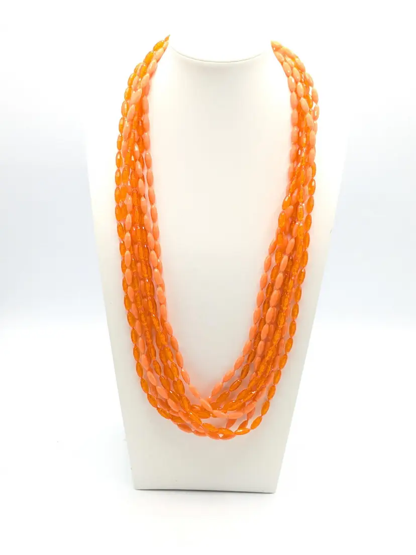 Vintage Long Multi-Strand Orange Beaded Necklace